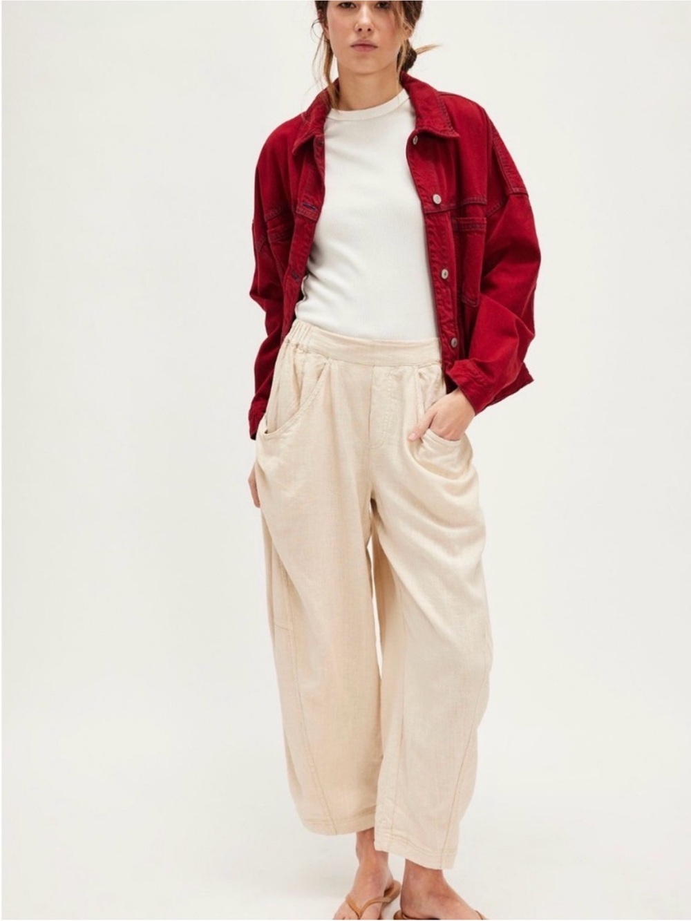 Free People High Road Linen Barrel Pants Size XL NEW
